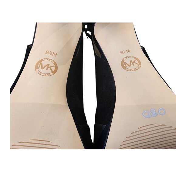 New MICHAEL Kors Black Suede Leather Isabella Open Peep Toe Heels Bootie Shoes - Picture 15 of 16